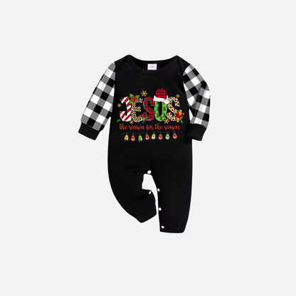 Jesus the Reason for the Season Family Christmas Pajamas Set - Black Top with Black and White Plaid Pants