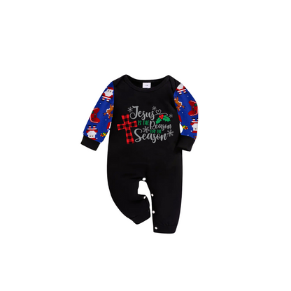 Matching Family Christmas Pajamas  Jesus Is the Reason, Blue Santa Print