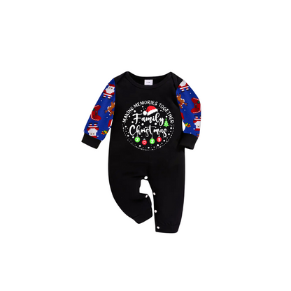Making Memories Together Family Christmas 2025 Family Pajamas Set - Black Top, Blue Pants, Blue Christmas Cartoon Sleeves