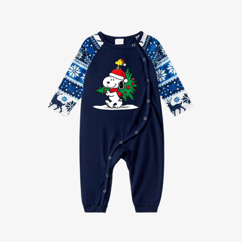 Snoopy Dog Printed Blue Christmas Family Pajama Set