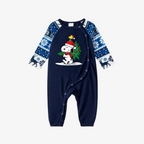 Snoopy Dog Printed Blue Christmas Family Pajama Set