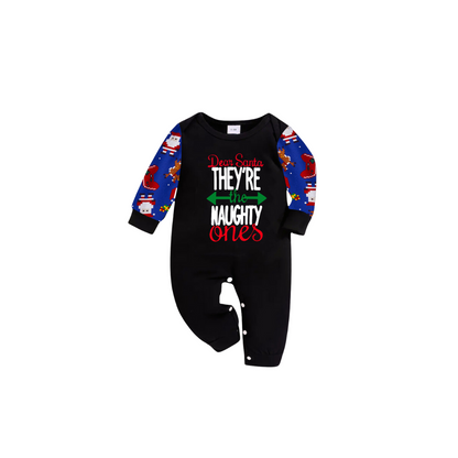 Dear Santa They Are the Naughty Ones Printed  Purple Festive Sleeve Top And Pants Family Matching Christmas Pajamas Sets