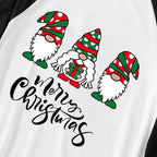 Merry Christmas Cute Gnome Print Casual Long Sleeve Sweatshirts Casual Long Sleeve Sweatshirts Black Contrast Top and Black and Green Plaid Pants Family Matching Pajamas Sets With Dog Bandana