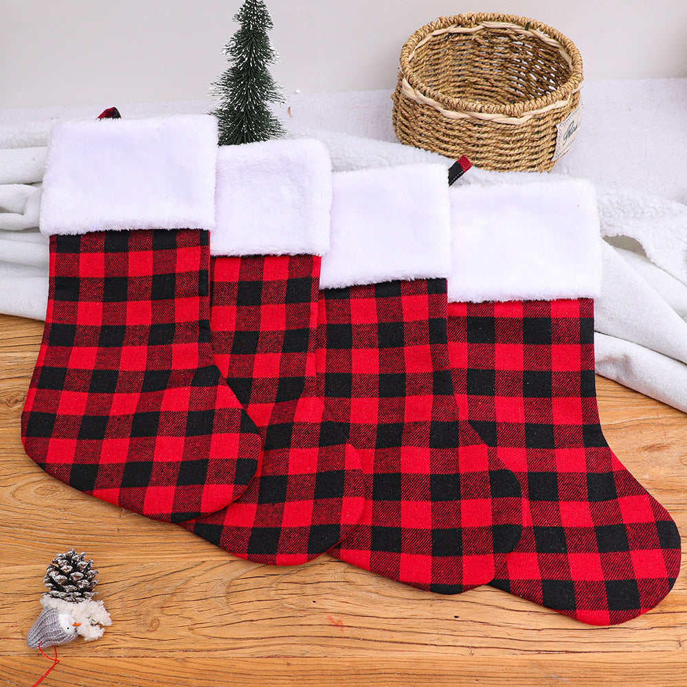 Christmas Hotel Living Room Decoration Black and Red Plaid Christmas Socks 3PCS