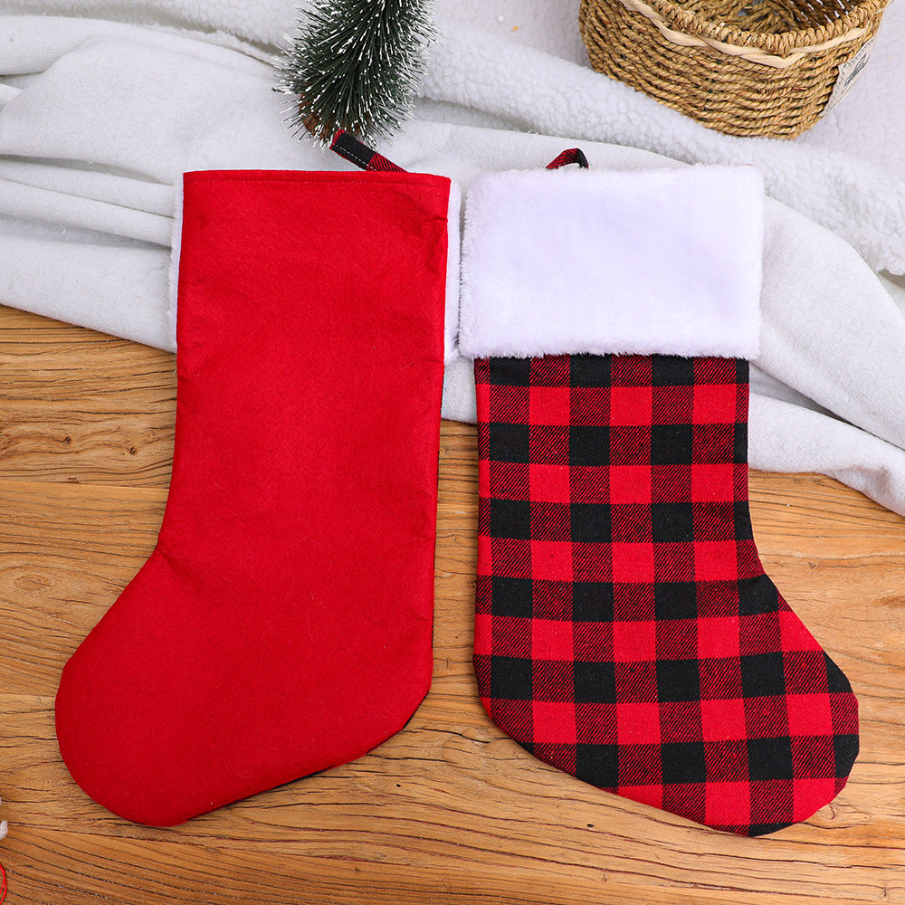 Christmas Hotel Living Room Decoration Black and Red Plaid Christmas Socks 3PCS