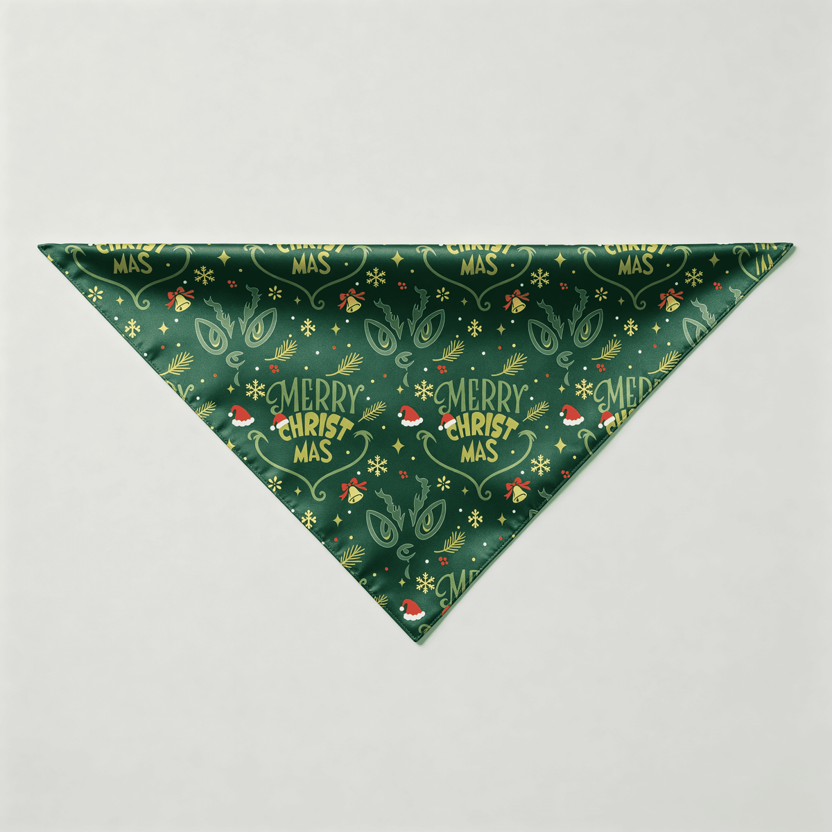 Merry Christmas Letter & Festive Icon Print Green Satin Button-Up Family Pajamas Set