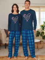 Not Perfect Just Forgiven Letter Printed Blue Plaid Matching Pajamas