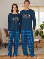 She is strong PROVERBS 31:25 Letter Printed Blue Long Sleeve Top And Blue Plaid Pants Family Matching Pajamas Set