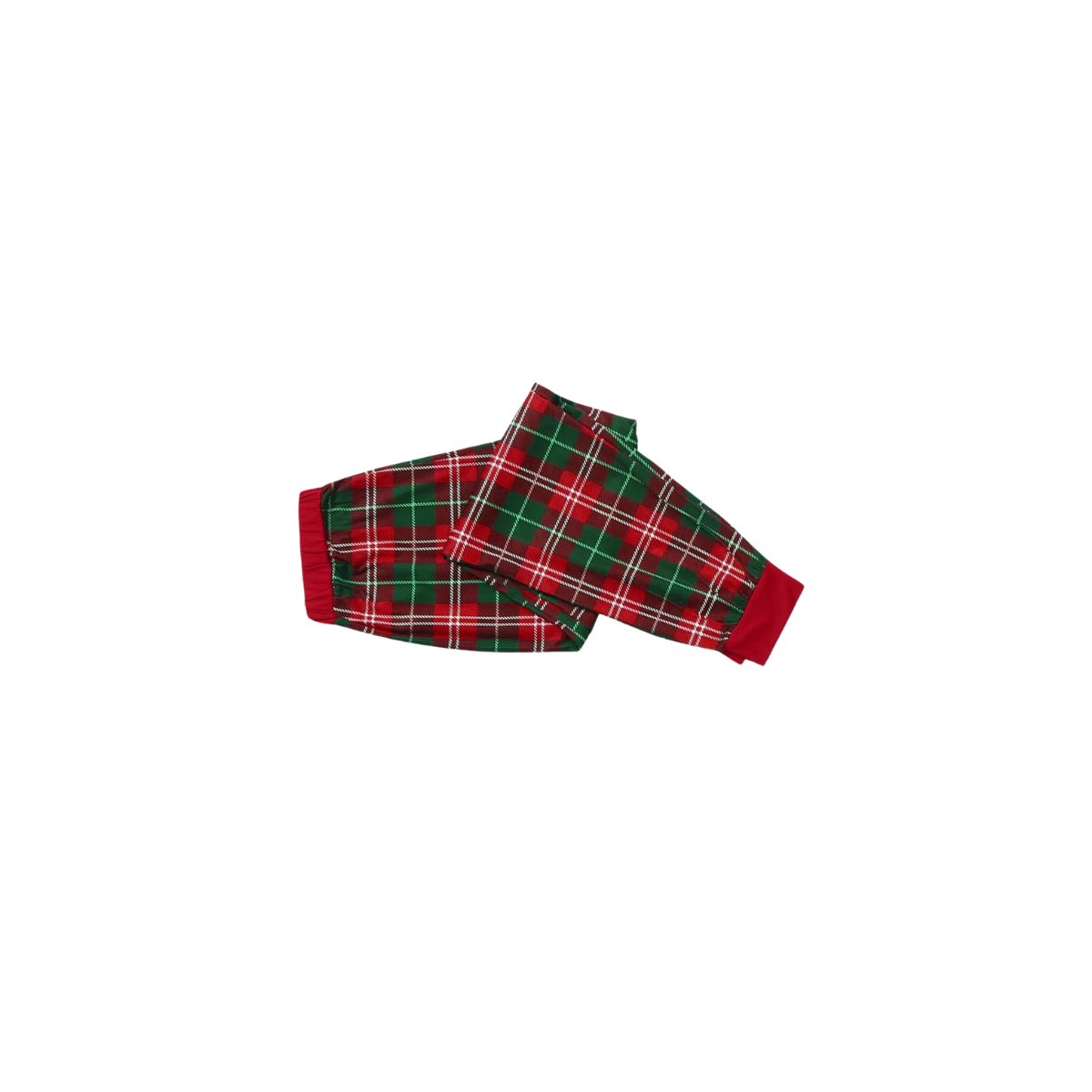Christmas Tree of Shape with Stars and "Merry Christmas" Artistic Font White Long Sleeve Top with Red & Green Plaid Pants Family Matching Pajamas