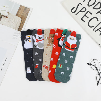 Christmas New Year Casual Santa Polar Bear Penguin Gingerbread Man Snowman Snowflake Cotton Socks 5Pairs