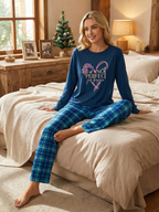 Not Perfect Just Forgiven Letter Printed Blue Plaid Matching Pajamas