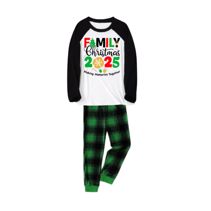 "Family Christmas 2025 Making Memories Together" Printed Green and Black Plaid Christmas Family Pajamas