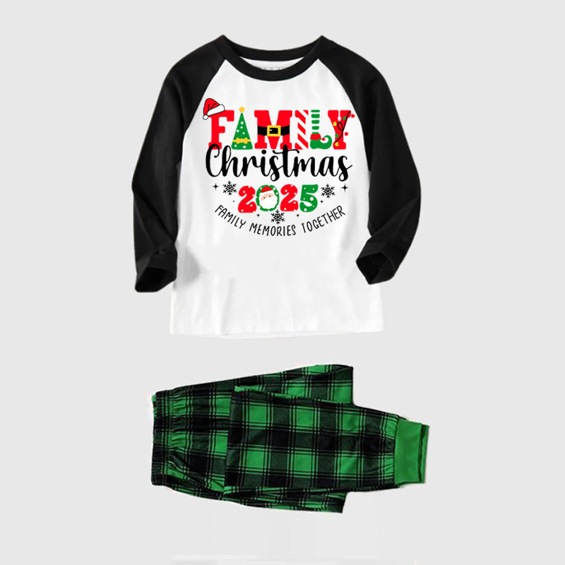 "Family Christmas 2025 Making Memories Together" Cute Christmas Elements Printed Green and Black Plaid Christmas Family Pajamas