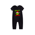 Grinch Squad Family Pajamas Set - Black Top Red Pants Red Plaid Sleeves Grinch Face with Santa Hat Print