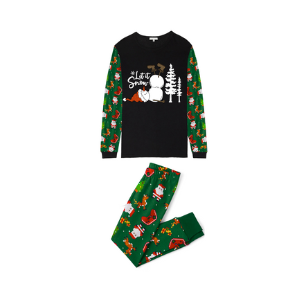 Let It Snow Family Christmas Pajamas - Black & Green Santa Print