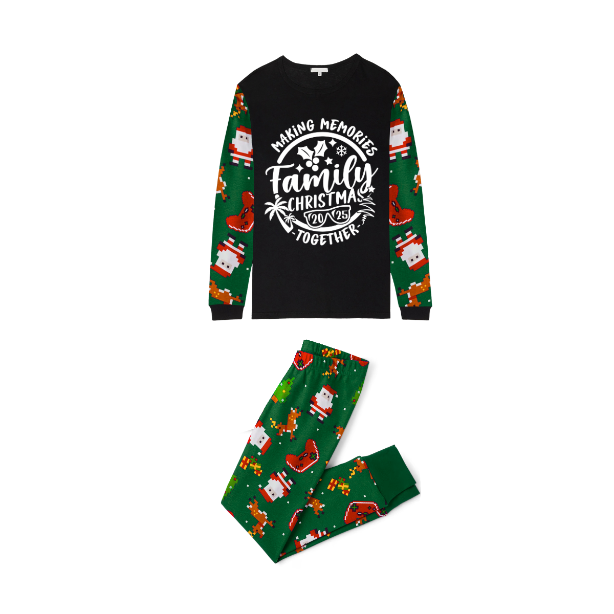 Making Memories Family Christmas Pajamas - Black & Green Santa Print