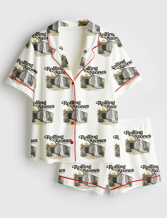 Women's Rolling Stones Jesus Christ Faith Short Sleeve Satin Pajama Set