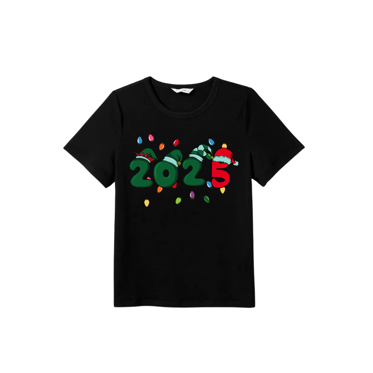 Christmas "2025" Letter Print Black Short Sleeve with Red & Black Plaid Pant Family Matching Pajamas