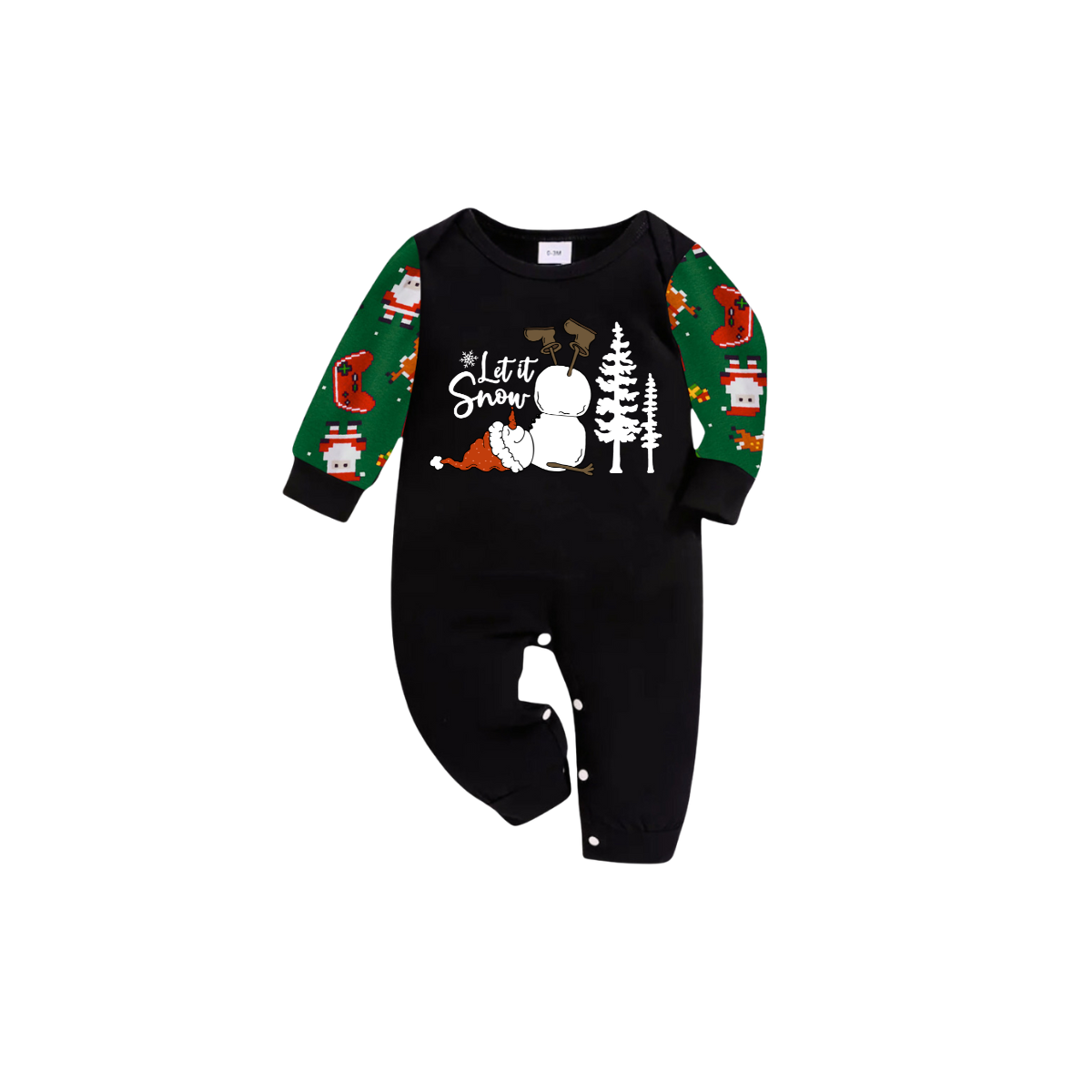 Let It Snow Family Christmas Pajamas - Black & Green Santa Print