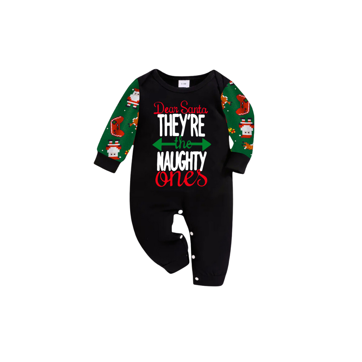 Dear Santa They Are the Naughty Ones Printed  Green Contrast Sleeve Black Top And Pants Family Matching Christmas Pajamas Sets