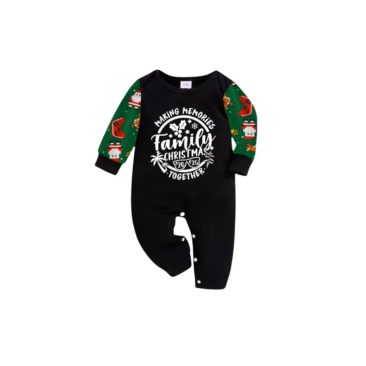 Making Memories Family Christmas Pajamas - Black & Green Santa Print