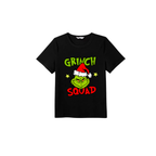 Grinch Squad Family Pajamas Set - Black Top Red Pants Red Plaid Sleeves Grinch Face with Santa Hat Print