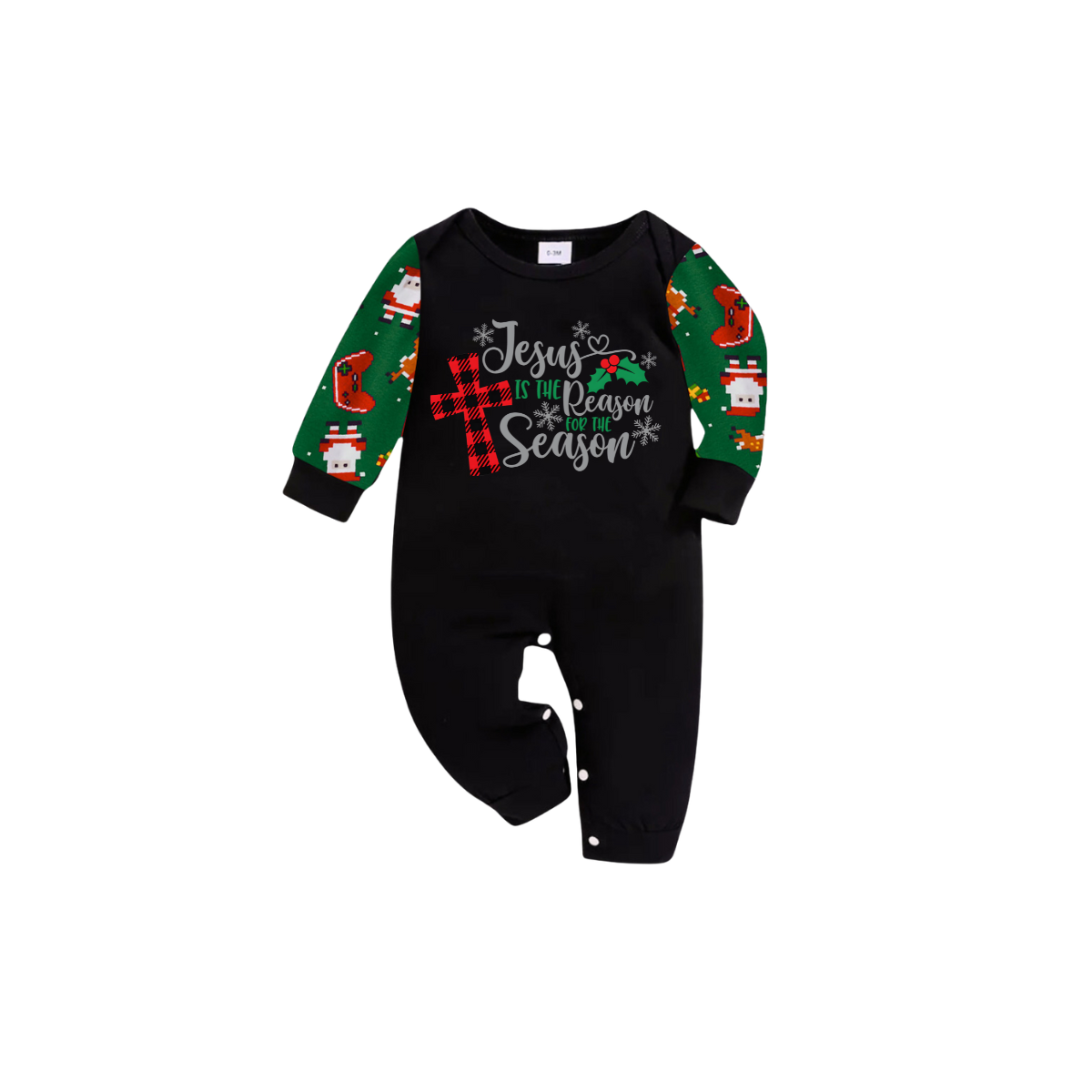 Matching Family Christmas Pajamas  Jesus Is the Reason, Green Santa Print