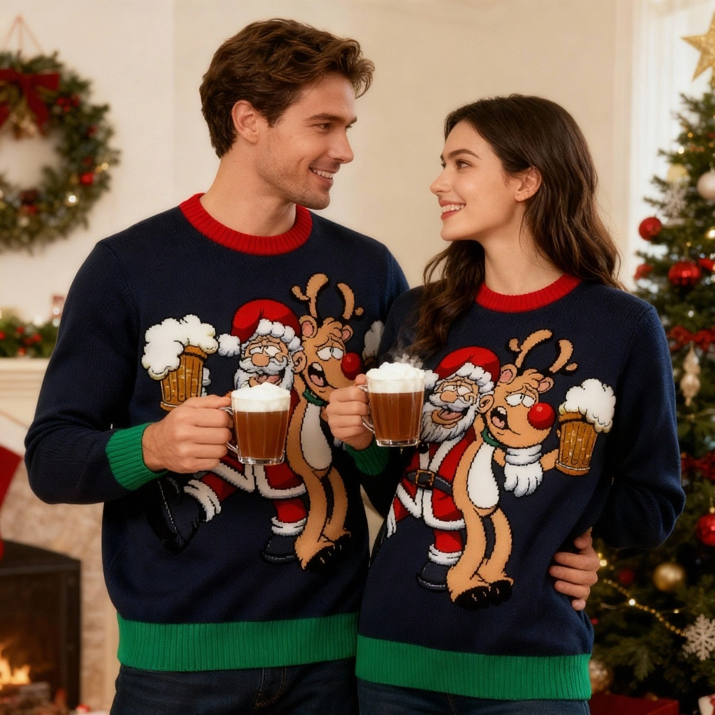 Jolly Santa Print Holiday Sweater - Intentional Festive Quirk