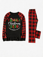 "Family Christmas 2026" Cute Print Black & Red Plaid Christmas Couple Matching Pajamas