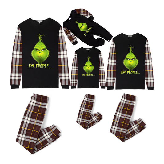Grinch Ew, People..... Family Christmas Pajamas  Brown Plaid