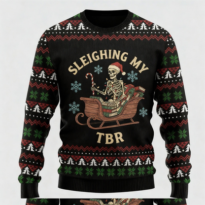 Colorful Skull Print - Classic Holiday Motif Ugly Sweater