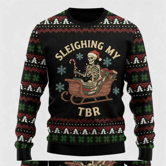 Colorful Skull Print - Classic Holiday Motif Ugly Sweater