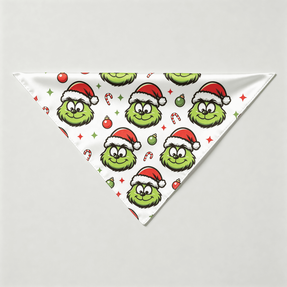 Smiling Green Face & Santa Hat Print Satin Button-Up Family Christmas Pajamas Set