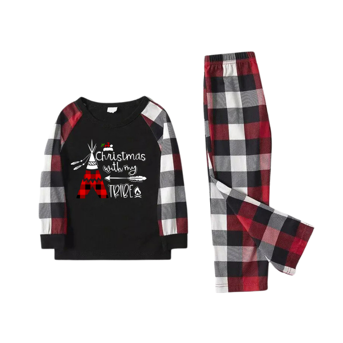"Christmas With My Tribe" Pattern Ⅱ - Red&Black&White Plaid  Matching Pajamas