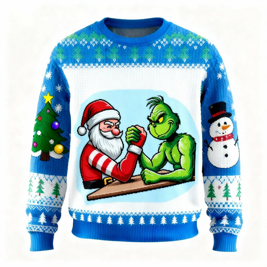 Zany Santa Claus Pattern Print Holiday Sweater - Ultimate Ugly Christmas Party Look