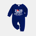 "2025 Family Christmas" Text and Santa Hat Printed Blue and White Plaid Family Matching Pajamas