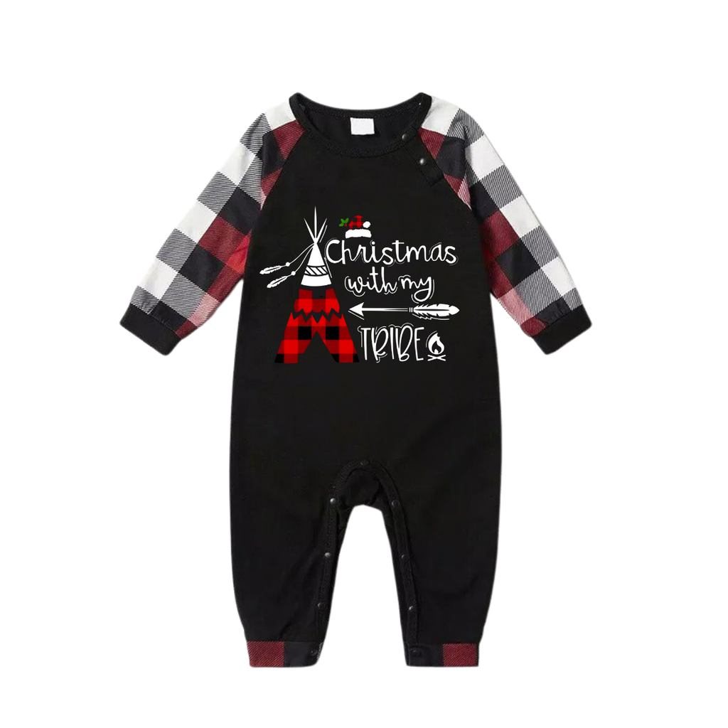 "Christmas With My Tribe" Pattern Ⅱ - Red&Black&White Plaid  Matching Pajamas