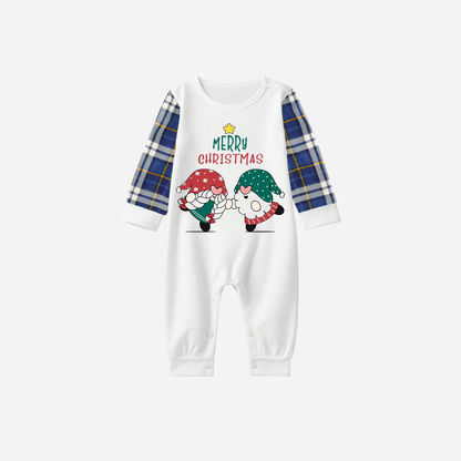 Blue Raglan Top Blue Plaid Christmas Pajamas Set With Gnome and Merry Christmas Text Print