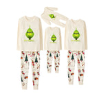 Beige Christmas Pattern Print Christmas Pajamas Set With Grinch and "EW People" Print
