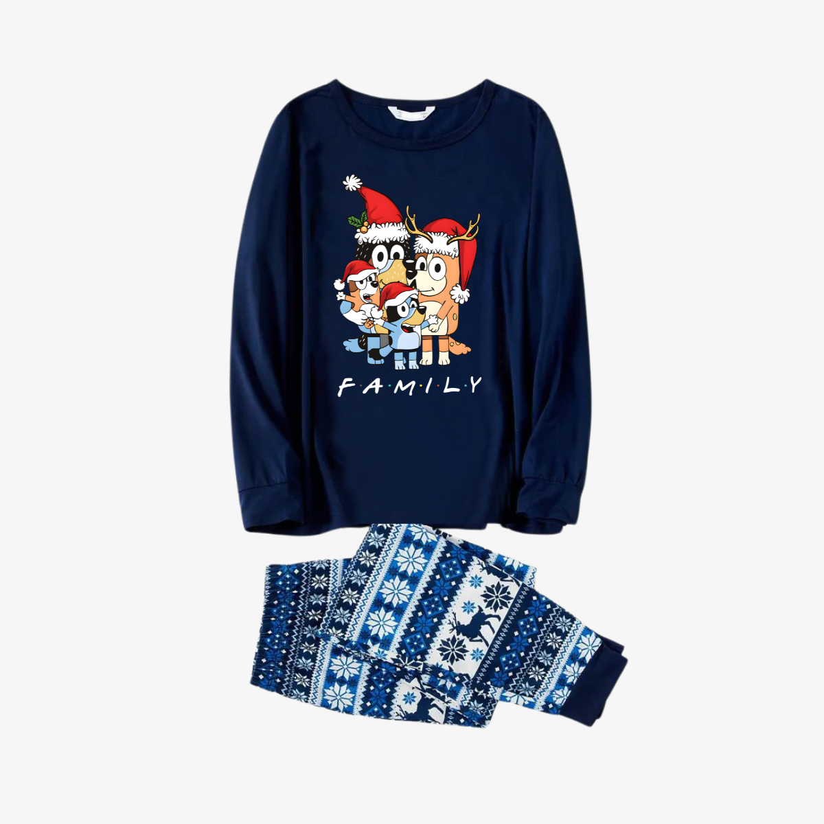 Bluey-Themed Festive Animal Pattern Navy Blue Plaid Family Pajama Sets