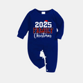 "2025 Family Christmas" Text Printed  Blue and White Plaid Family Matching Pajamas