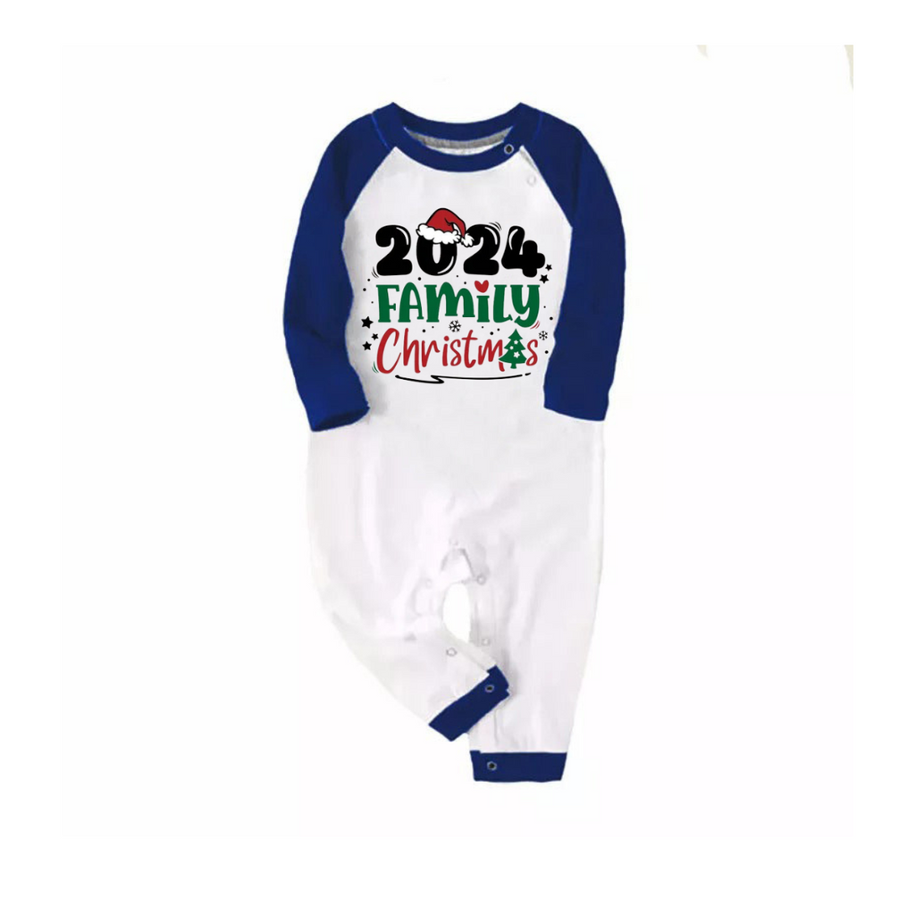 Cute "Family Christmas 2024" Text Print Blue & Black Plaid Christmas Family Matching Pajamas
