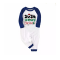 Cute "Family Christmas 2024" Text Print Blue & Black Plaid Christmas Family Matching Pajamas