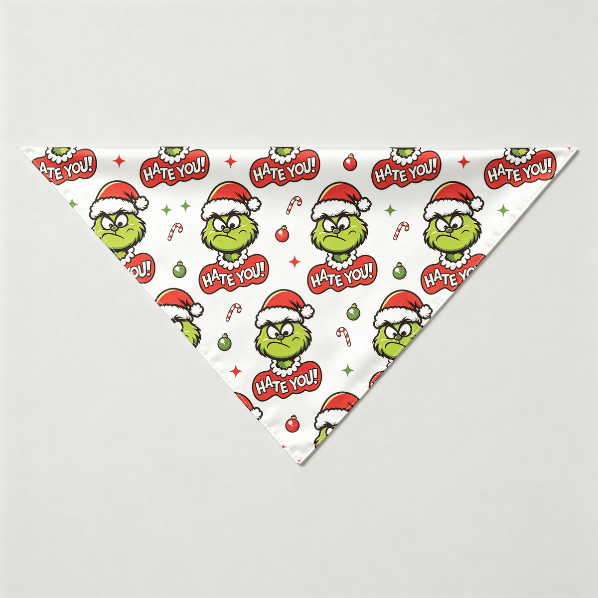 Angry Green Face & "Hate You" Text Print Satin Button-Up Family Christmas Pajamas Set