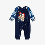 Bluey-Themed Festive Animal Pattern Navy Blue Plaid Family Pajama Sets