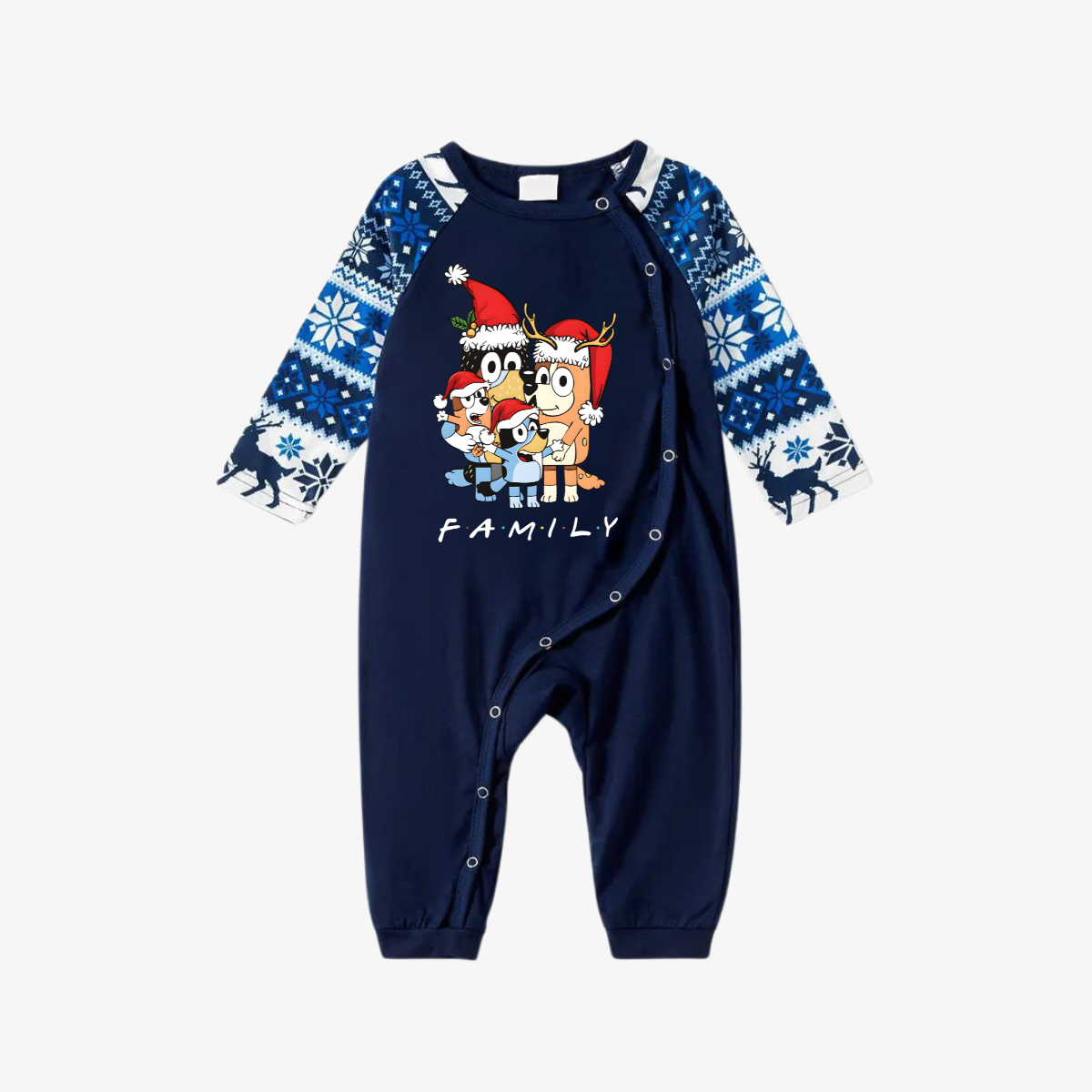 Bluey-Themed Festive Animal Pattern Navy Blue Plaid Family Pajama Sets