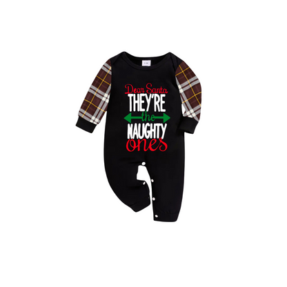 Brown Plaid Raglan Sleeve Black Top with Dear Santa They Are the Naughty Ones Printed Plaid Pants Family Matching Christmas Pajamas Sets