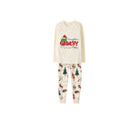 Beige Christmas Pattern Print Christmas Pajamas Set With Grinch and Holiday Slogan Print