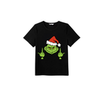 Grinch Middle Finger Family Pajamas Set - Black Top Red Pants Red Plaid Sleeves Grinch Face with Santa Hat and Gesture Print