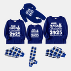 'Our Family Chirstmas 2025 Making Memories Together' Letter Print (White) Blue Plaid Family Matching Pajamas